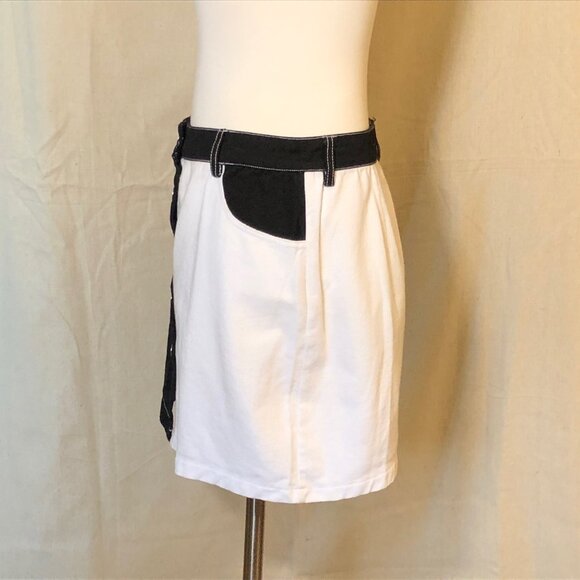 Shein Black White Button Front Denim Skirt L - Picture 7 of 7